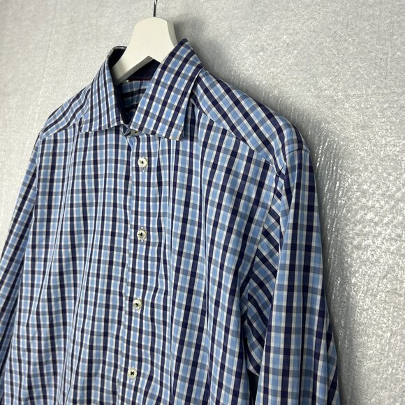 Eton Dress Shirt Mens EU 40  US 15 3/4 Contemporary Fit Blue Plaid Contrast Trim - Picture 4 of 15